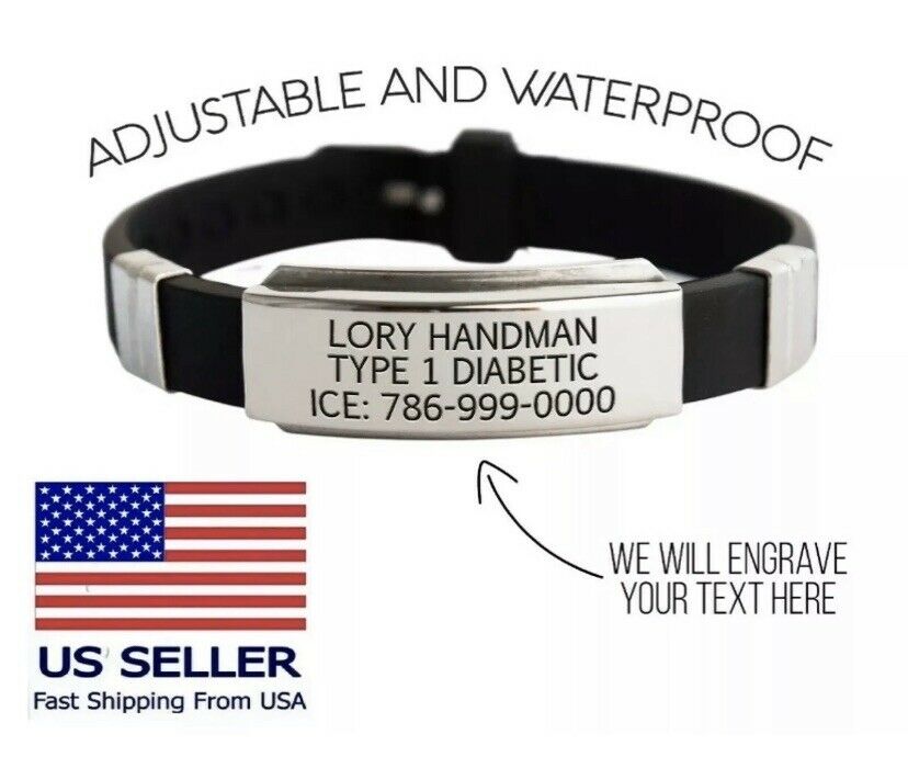 Custom Medical Id Bracelet Woman/men Waterproof Medical Alert Diabetic Bracelet
