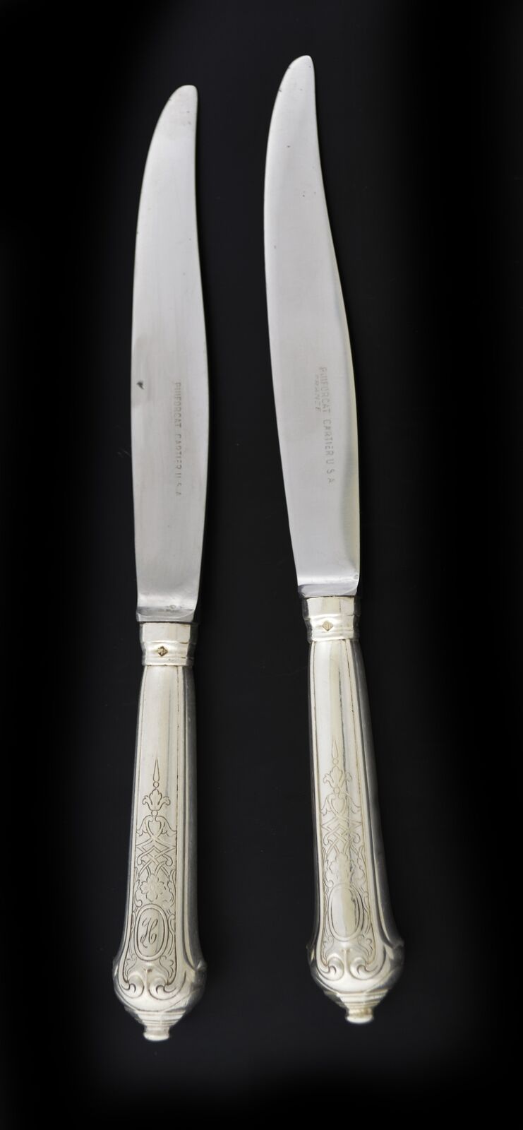 Set Of 2 Antique Cartier Puiforcat Elysee 950 Fine Silver Dessert Knives 8.25"