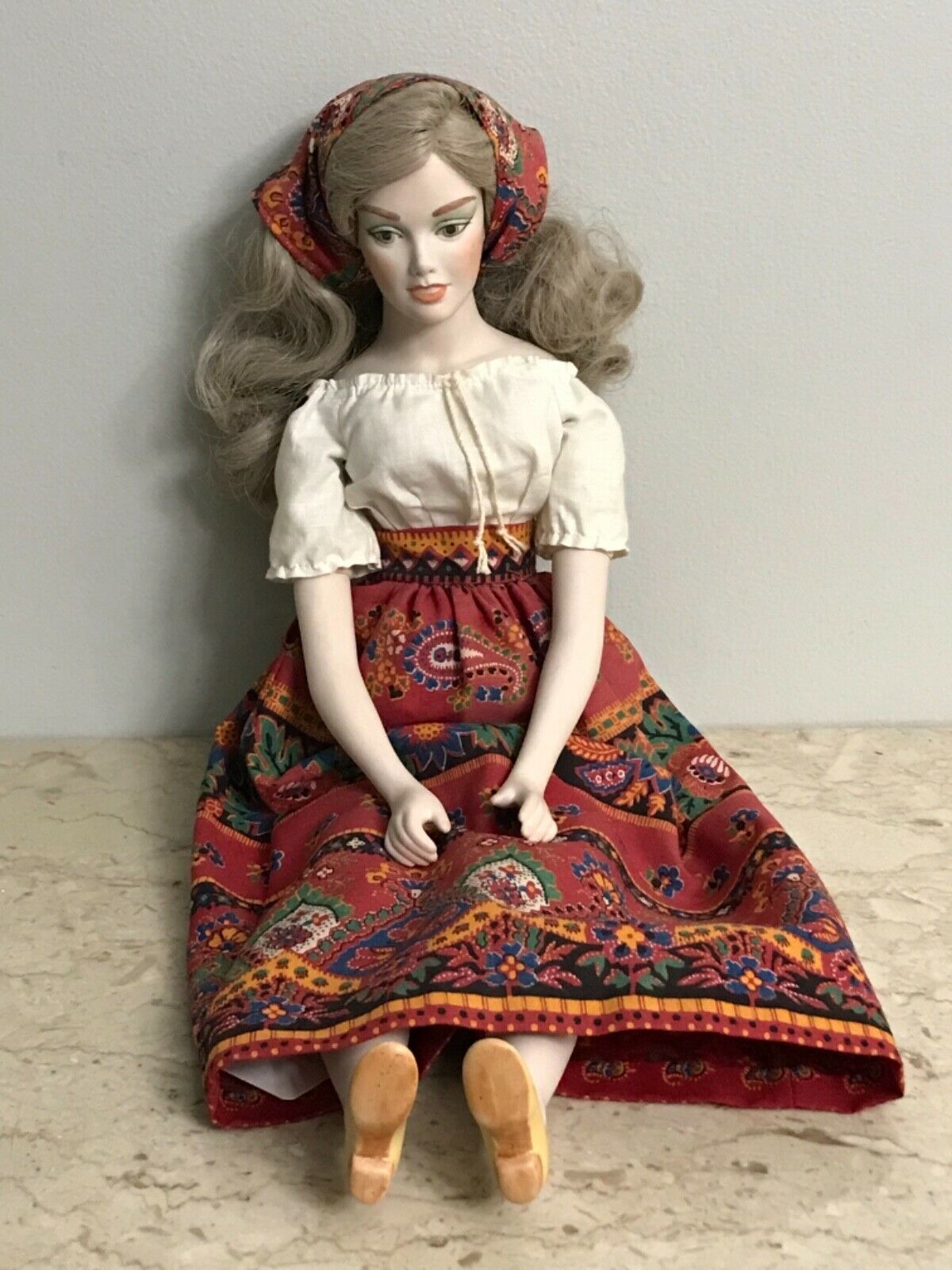 Lovely Vintage 18" Ooak Artist Peasant Doll With Bisque Head & Cloth Body Agatha