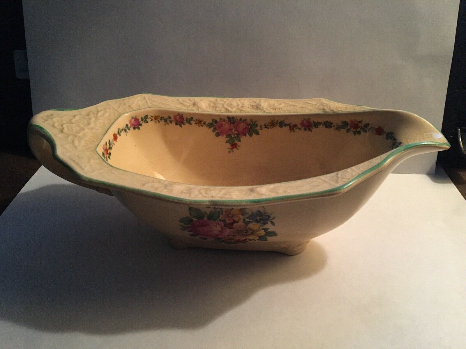 Antique American Chinaware Briar Rose Gravy Boat By Pope Gosser 1930s