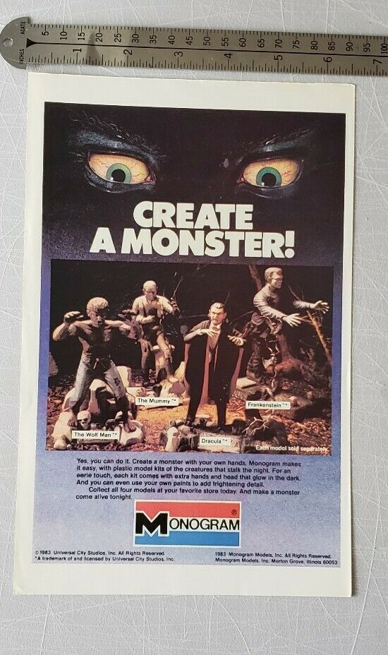 Create A Monster Model Kit Monogram Rare Print Advertisement