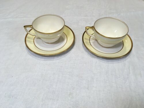 Set Of 2 Pope Gosser China Cup And Saucer Sets White And Cream With Gold Trim