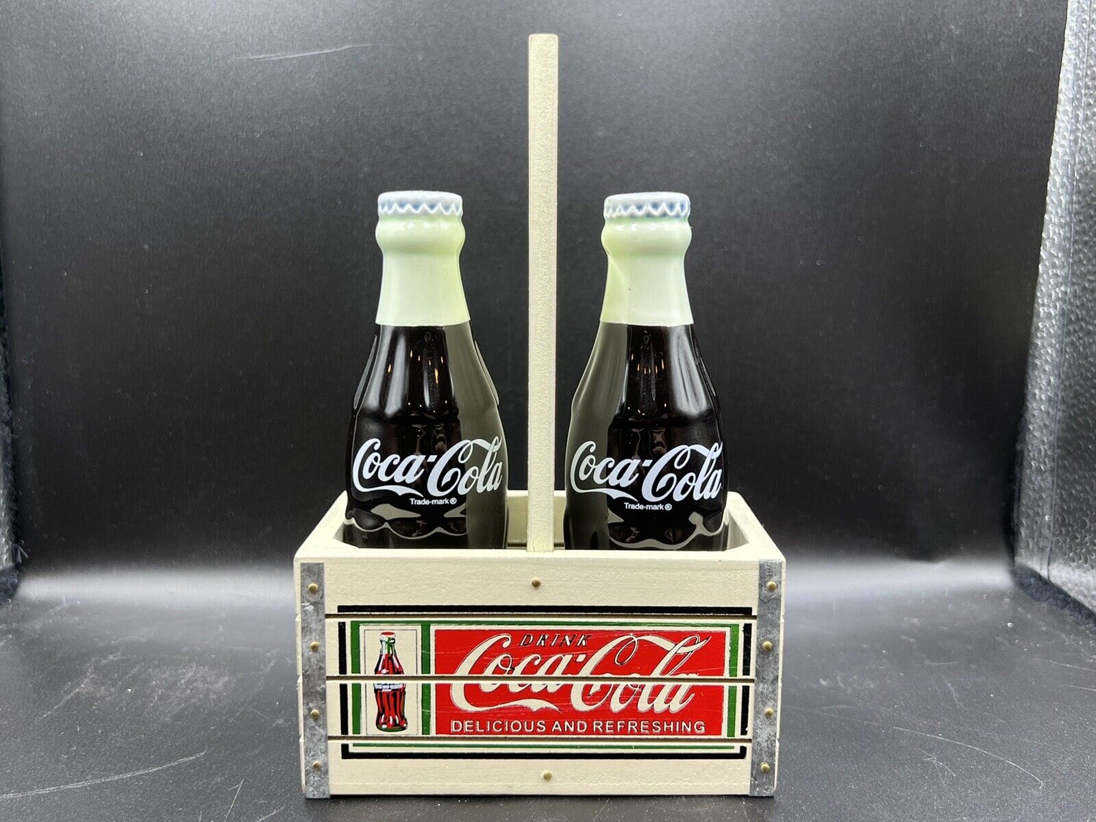 Coca-cola Salt & Pepper Shakers Coke Bottle Shape Ceramic 5.5" With Holder