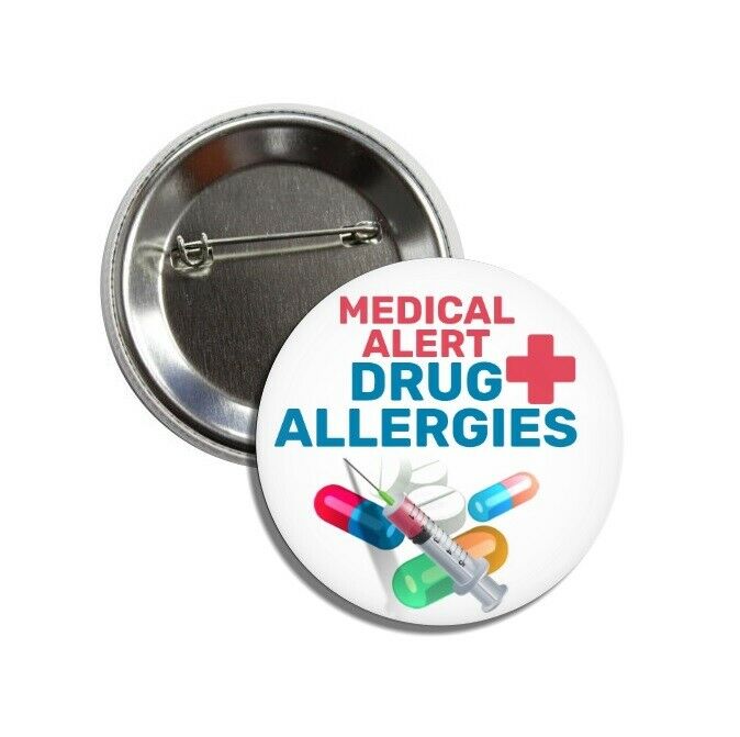 Drug Allergies Button (medical Alert, 25mm, Pins, Badges, Vaccines)