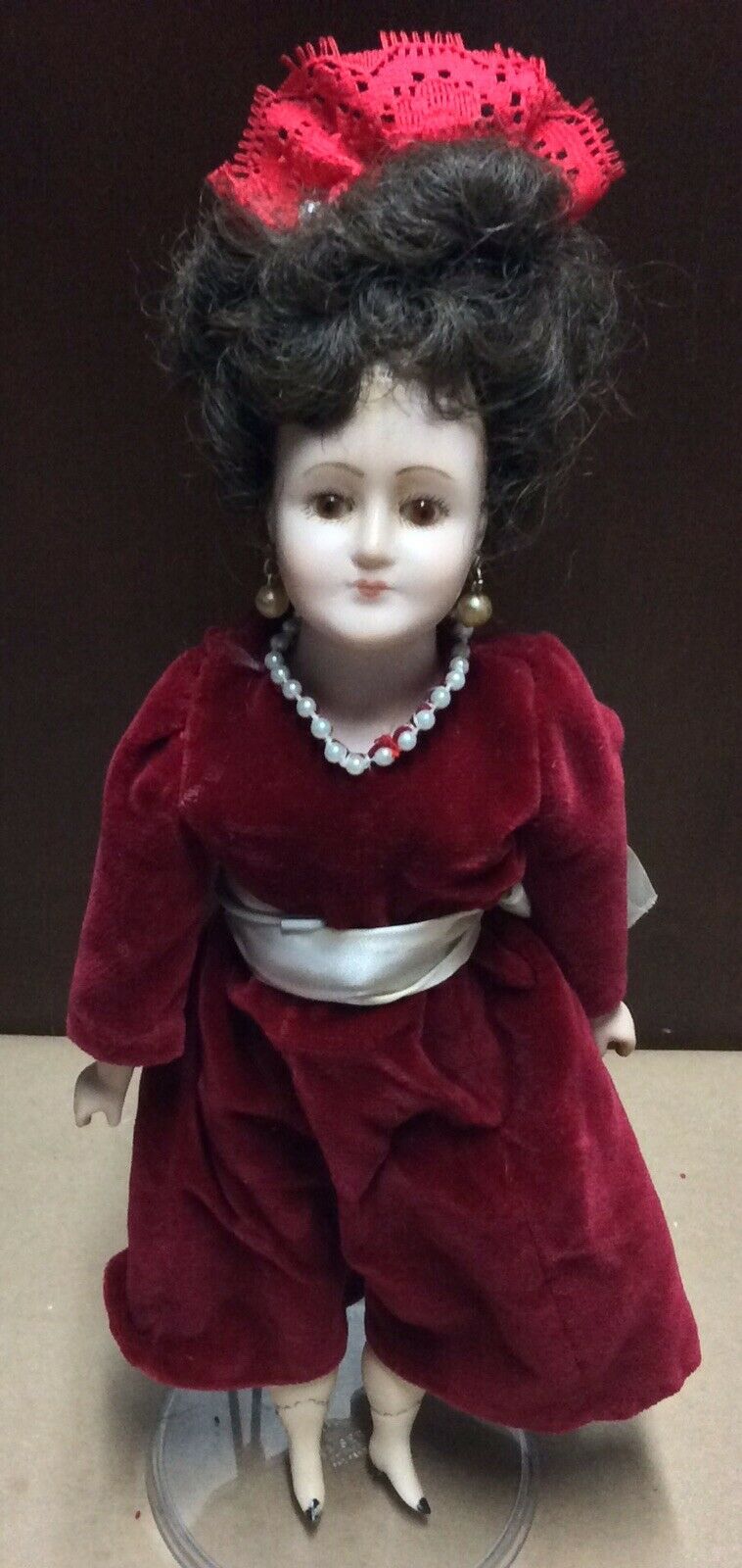 13” Vintage Bisque Head/arms/legs Cloth Body Brown Glass Eye Doll Victorian
