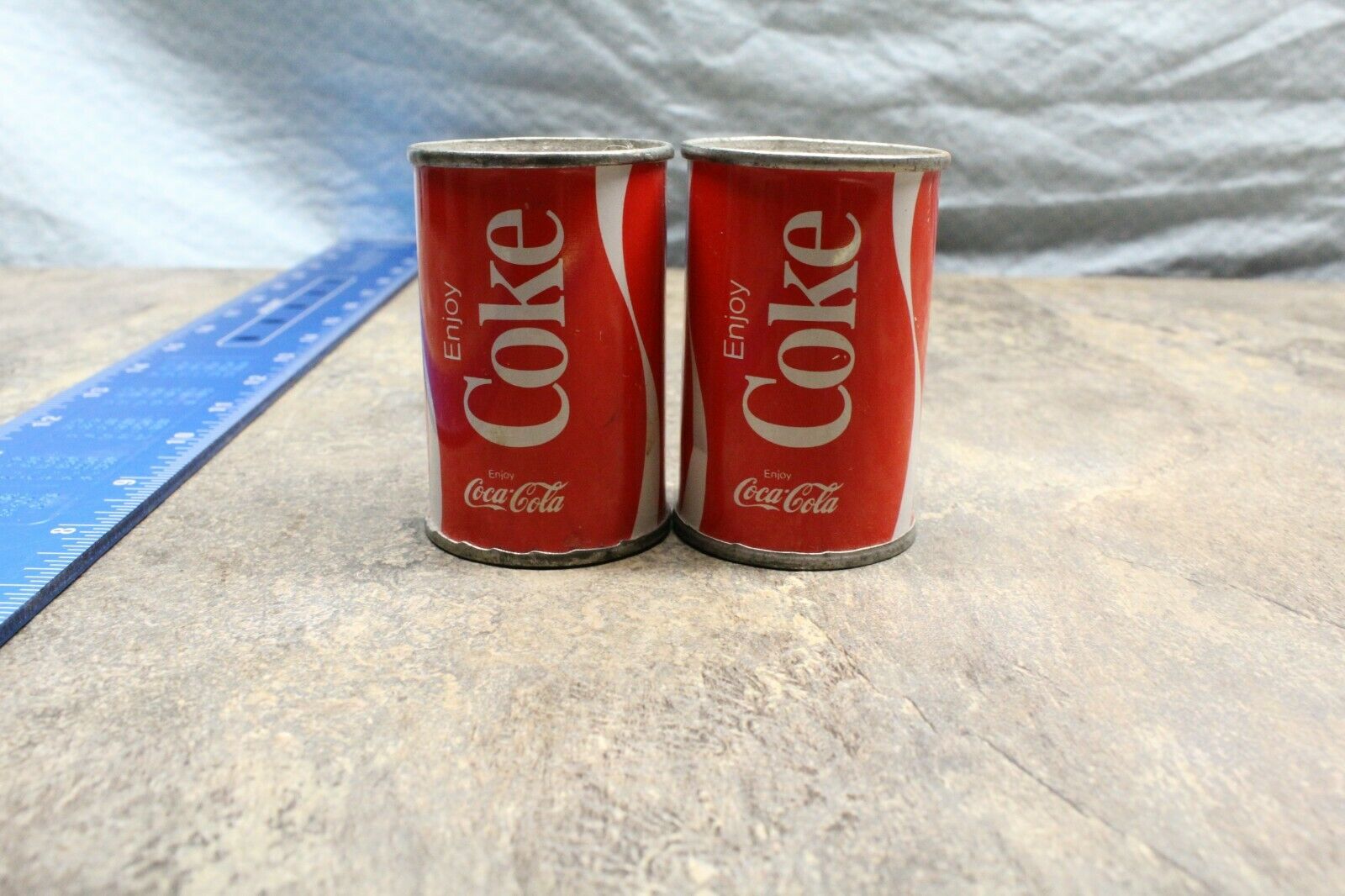 Vintage 1960's  Coca Cola Tin Soda Cans, Salt And Pepper Shakers Yt73